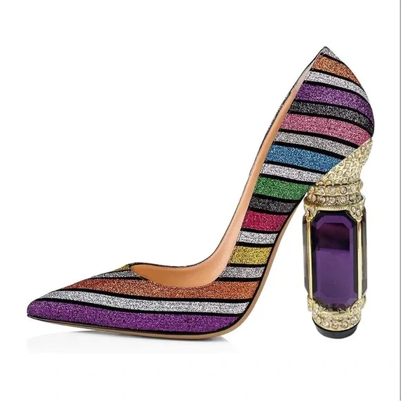 FSJ Multicolor Striped Women's Heels - Picture 2 of 4